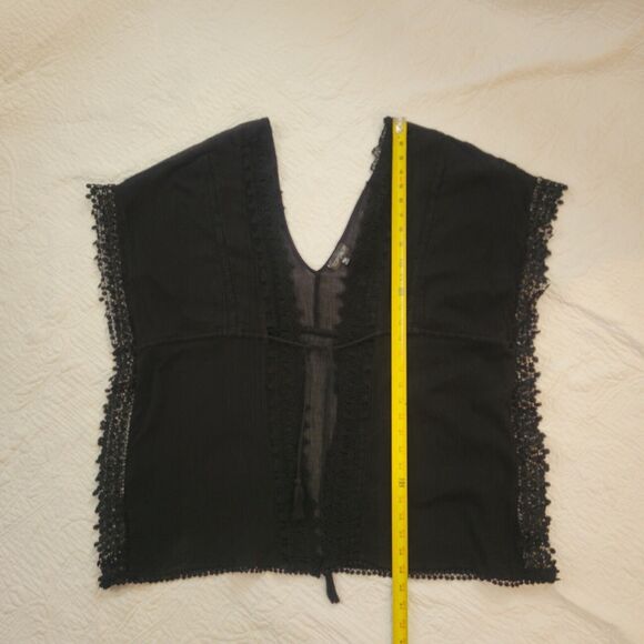 Topshop Kimono Black Lace Trim Tie Waist Double V Beach Cover‎ Small - Picture 9 of 16